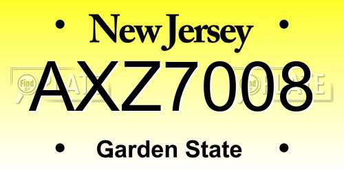 AXZ7008 New Jersey License Plate