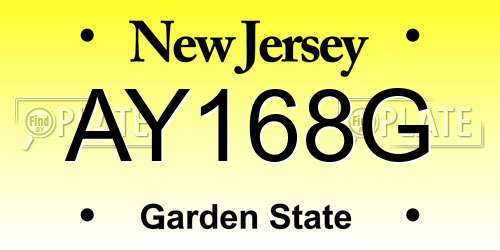 AY168G New Jersey License Plate