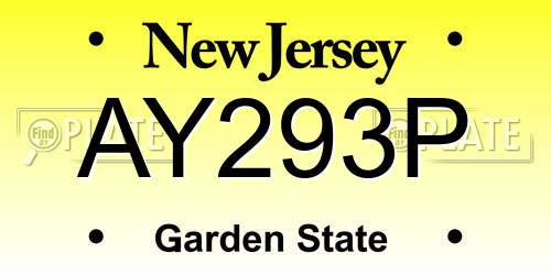 AY293P New Jersey License Plate