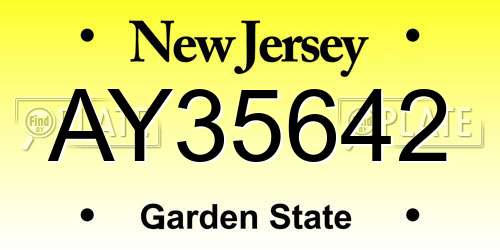 AY35642 New Jersey License Plate