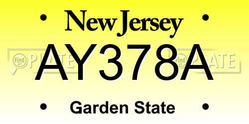 AY378A New Jersey License Plate