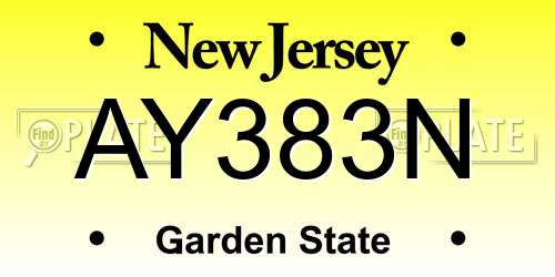 AY383N New Jersey License Plate