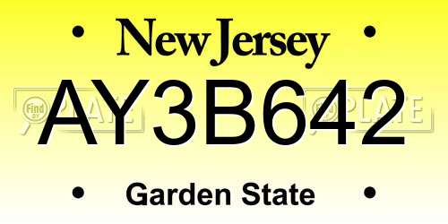 AY3B642 New Jersey License Plate