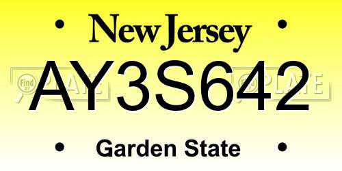 AY3S642 New Jersey License Plate