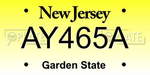 AY465A New Jersey License Plate