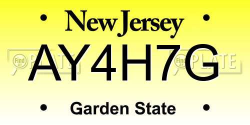 AY4H7G New Jersey License Plate
