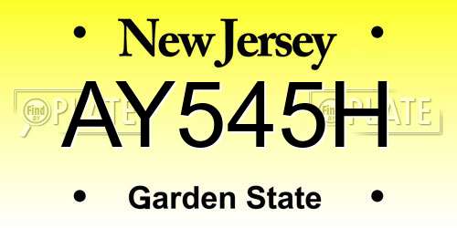 AY545H New Jersey License Plate