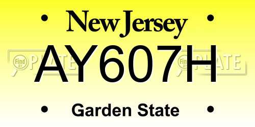 AY607H New Jersey License Plate