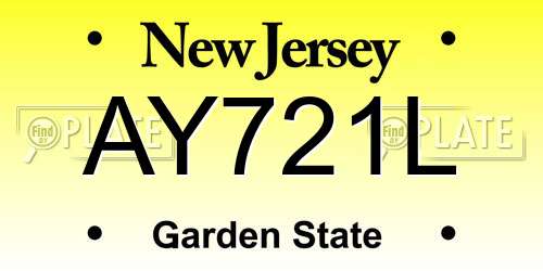 AY721L New Jersey License Plate