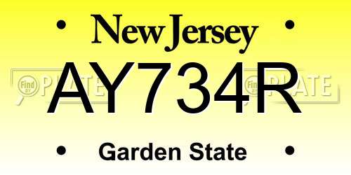 AY734R New Jersey License Plate