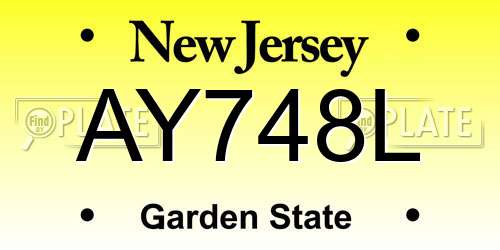 AY748L New Jersey License Plate