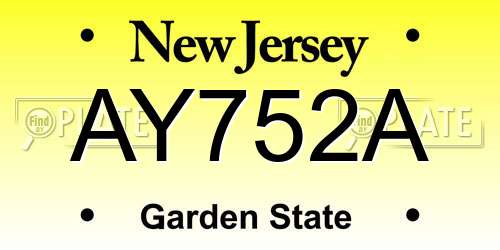 AY752A New Jersey License Plate
