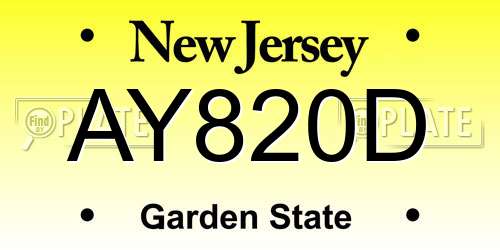 AY820D New Jersey License Plate