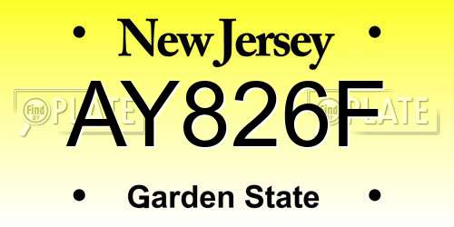 AY826F New Jersey License Plate