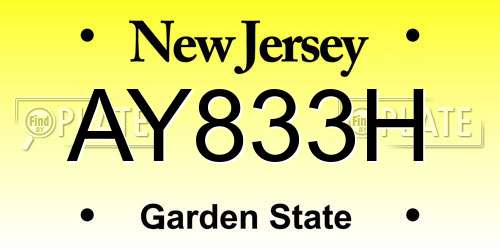 AY833H New Jersey License Plate