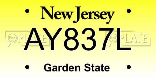AY837L New Jersey License Plate