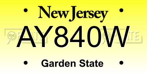 AY840W New Jersey License Plate