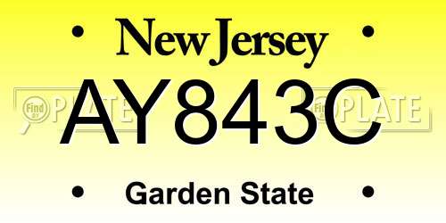 AY843C New Jersey License Plate