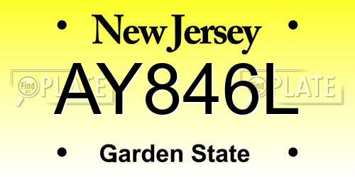 AY846L New Jersey License Plate