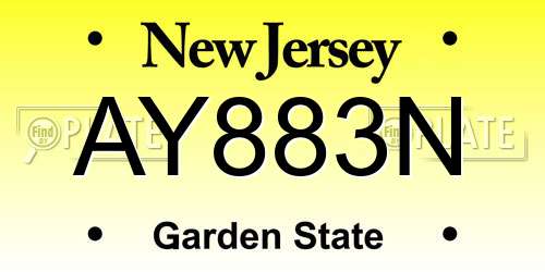 AY883N New Jersey License Plate
