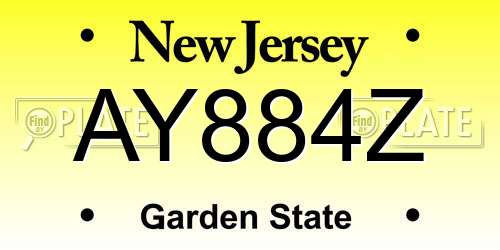 AY884Z New Jersey License Plate