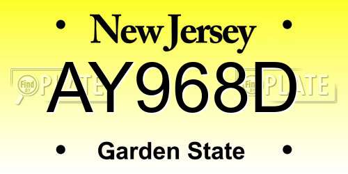 AY968D New Jersey License Plate