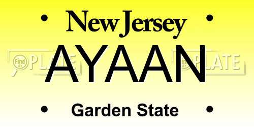 AYAAN New Jersey License Plate