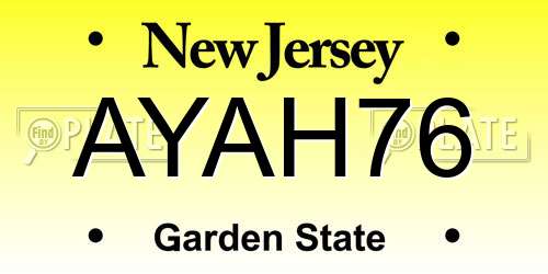 AYAH76 New Jersey License Plate
