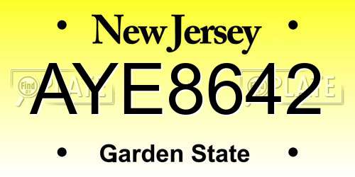 AYE8642 New Jersey License Plate