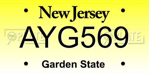 AYG569 New Jersey License Plate