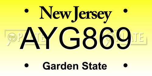 AYG869 New Jersey License Plate
