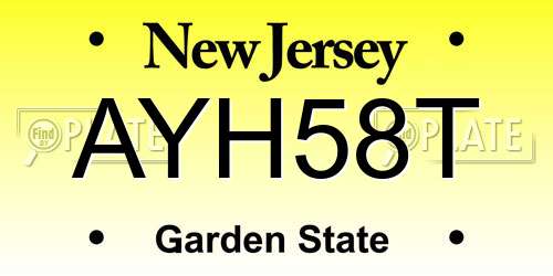 AYH58T New Jersey License Plate