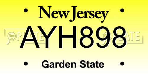 AYH898 New Jersey License Plate