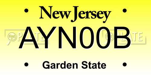 AYN00B New Jersey License Plate