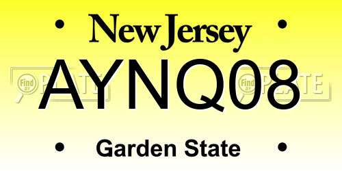 AYNQ08 New Jersey License Plate