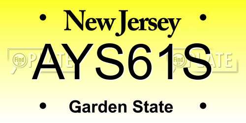 AYS61S New Jersey License Plate