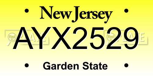 AYX2529 New Jersey License Plate