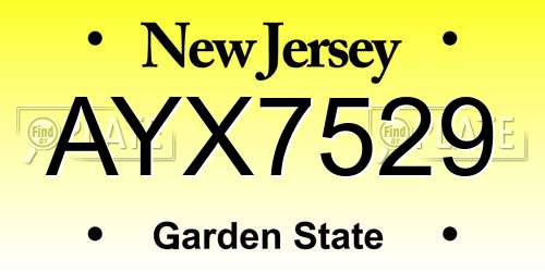 AYX7529 New Jersey License Plate