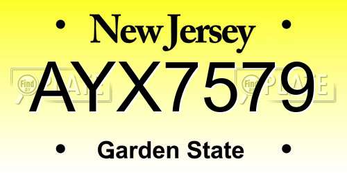 AYX7579 New Jersey License Plate