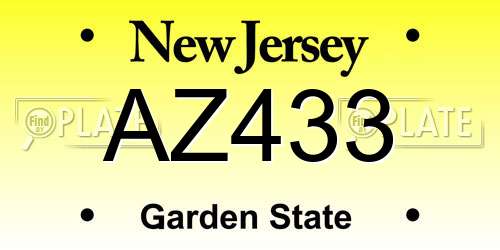 AZ433 New Jersey License Plate