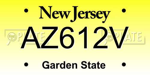 AZ612V New Jersey License Plate