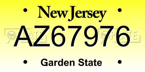 AZ67976 New Jersey License Plate