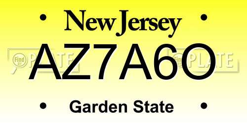 AZ7A6O New Jersey License Plate