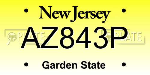 AZ843P New Jersey License Plate