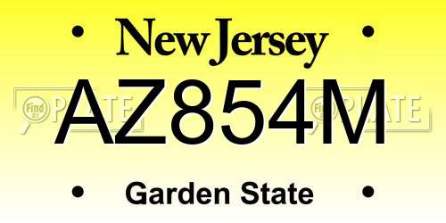 AZ854M New Jersey License Plate