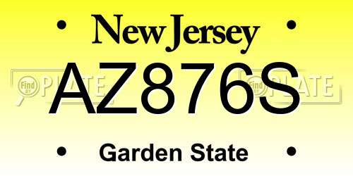 AZ876S New Jersey License Plate