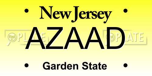 AZAAD New Jersey License Plate