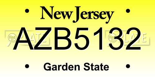 AZB5132 New Jersey License Plate