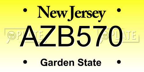 AZB570 New Jersey License Plate