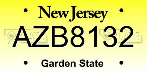 AZB8132 New Jersey License Plate